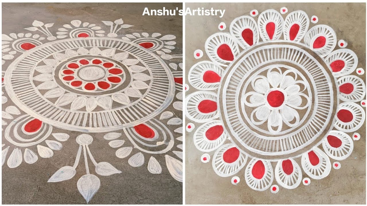 2 Types of Big Round Flower Jhotichita Design for Manabasa🏵️||Alpona Tutorial for Any Fastival||