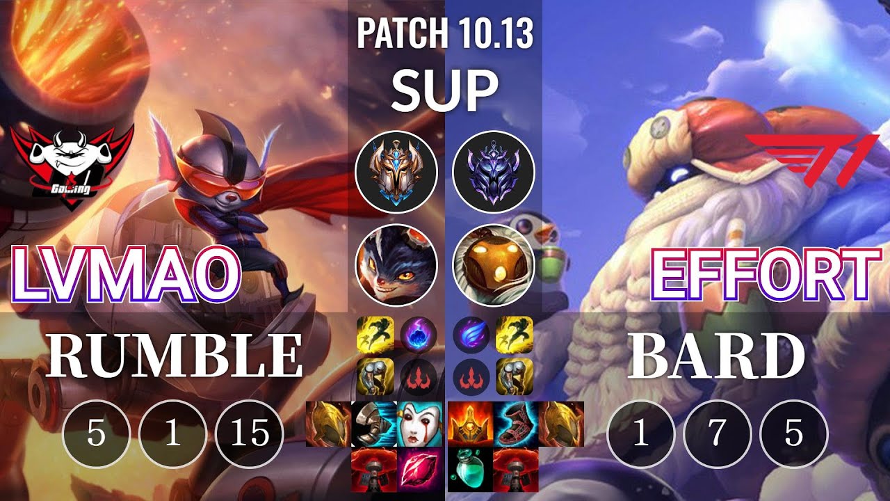 JDG LvMao Rumble vs T1 Effort Bard Sup - KR Patch 10.13