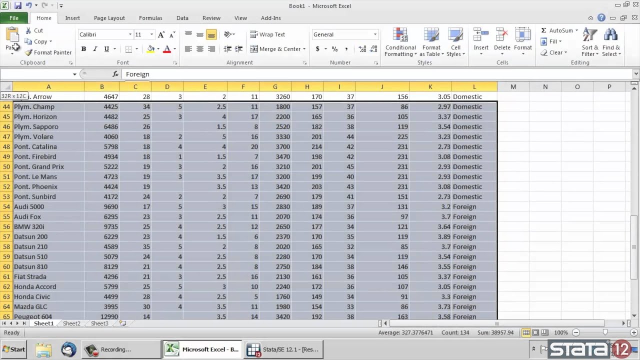 Descriptive Statistics Excel/Stata