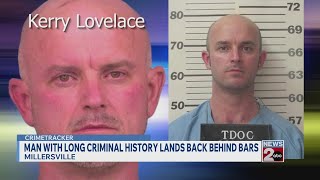 Man with long criminal history back behind bars in Millersville