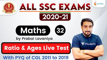 7:30 PM - All SSC Exams 2020-21 | Maths by Prabal Lavaniya | Ratio & Ages Live Test
