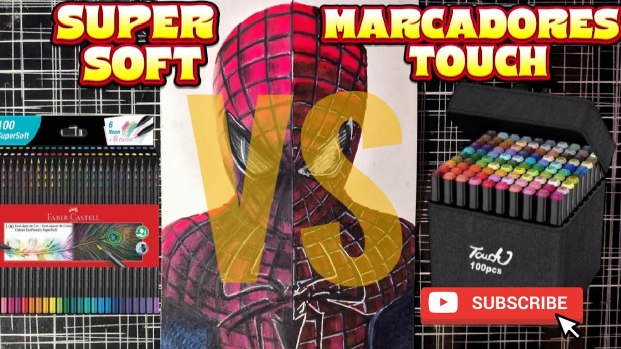 Lápis de cor Super Soft VS Marcadores Touch - Homem aranha 