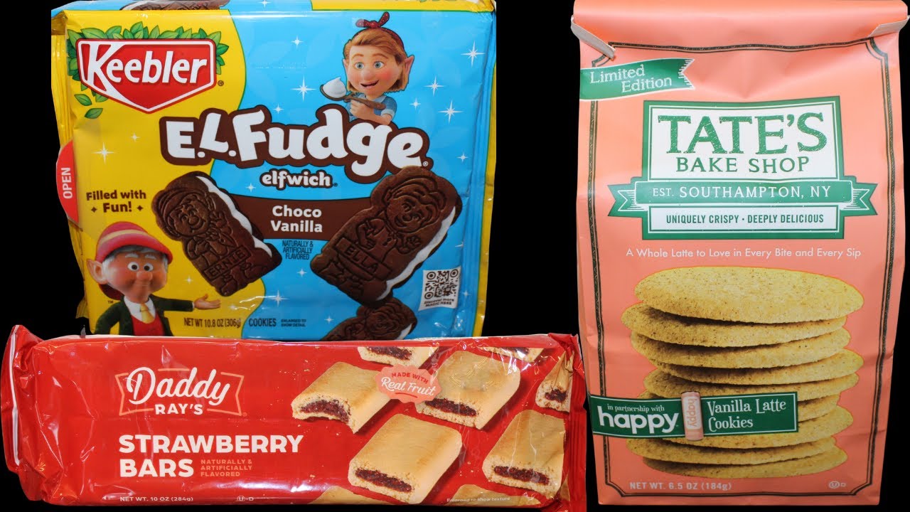 Keebler E.L. Fudge Choco Vanilla, Daddy Ray’s Strawberry Bars, Tate’s Bake Shop Vanilla Latte