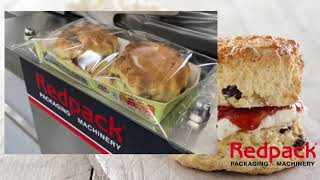 Redpack P325E Flow Wrapper Packaging Scones in Trays | www.ProPac.com
