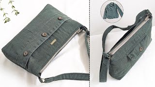 DIY Cute Plain Color Crossbody Bag With Zipper Out of Old Shirt | Bag Tutorial | Upcycled Craft