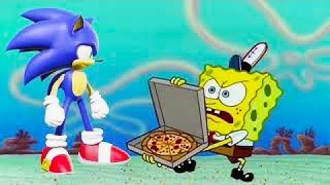 Sonic trying to get a Pizza from Spongebob | Better edition spongebob meme