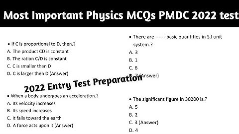 Most Important or Most Repeated Physics MCQs For PMDC Entry test preparation 2022 (Practice MCQs)