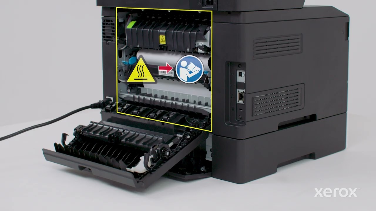 Clearing paper jam in optional tray - Xerox