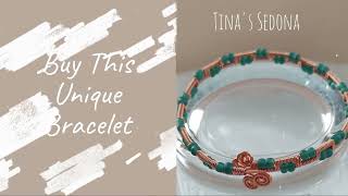 Hand wired adjustable cuff bracelet — matte green Czech glass &amp; copper