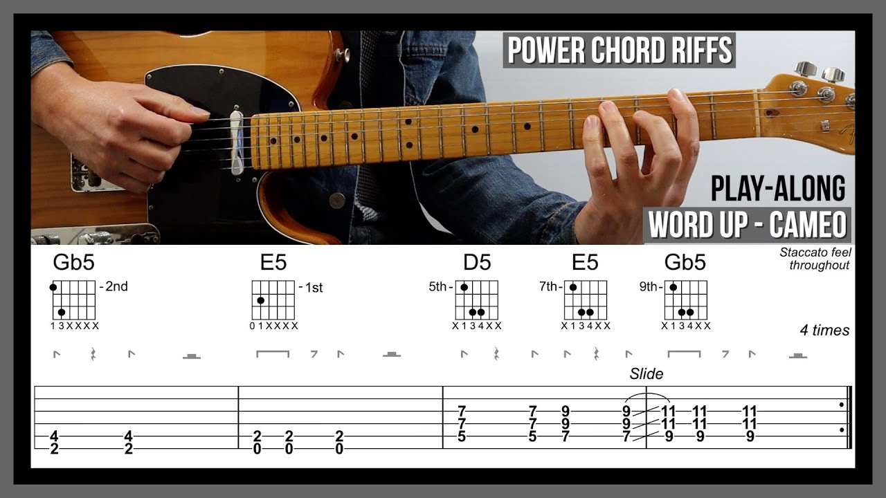 Word Up (TAB) - Power Chord Guitar Riffs - Cameo - YouTube