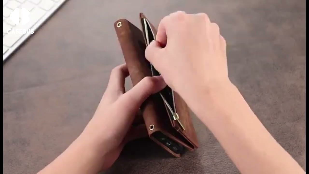 Casebus Flip Crossbody Wallet Phone Case   With 9 Card Slots Zipper Pocket Retro Leather