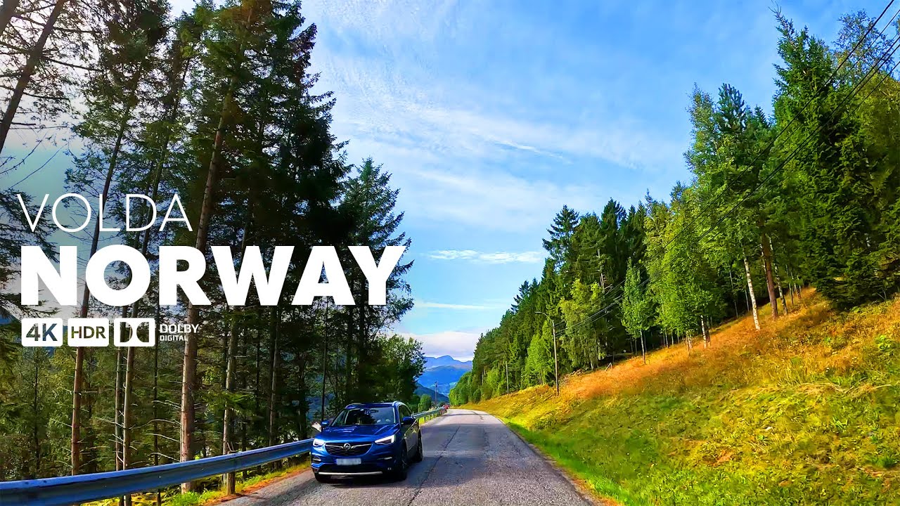 4K Scenic Drive - the Small Town of Volda beside the Beautiful Fjords of the Western Norway