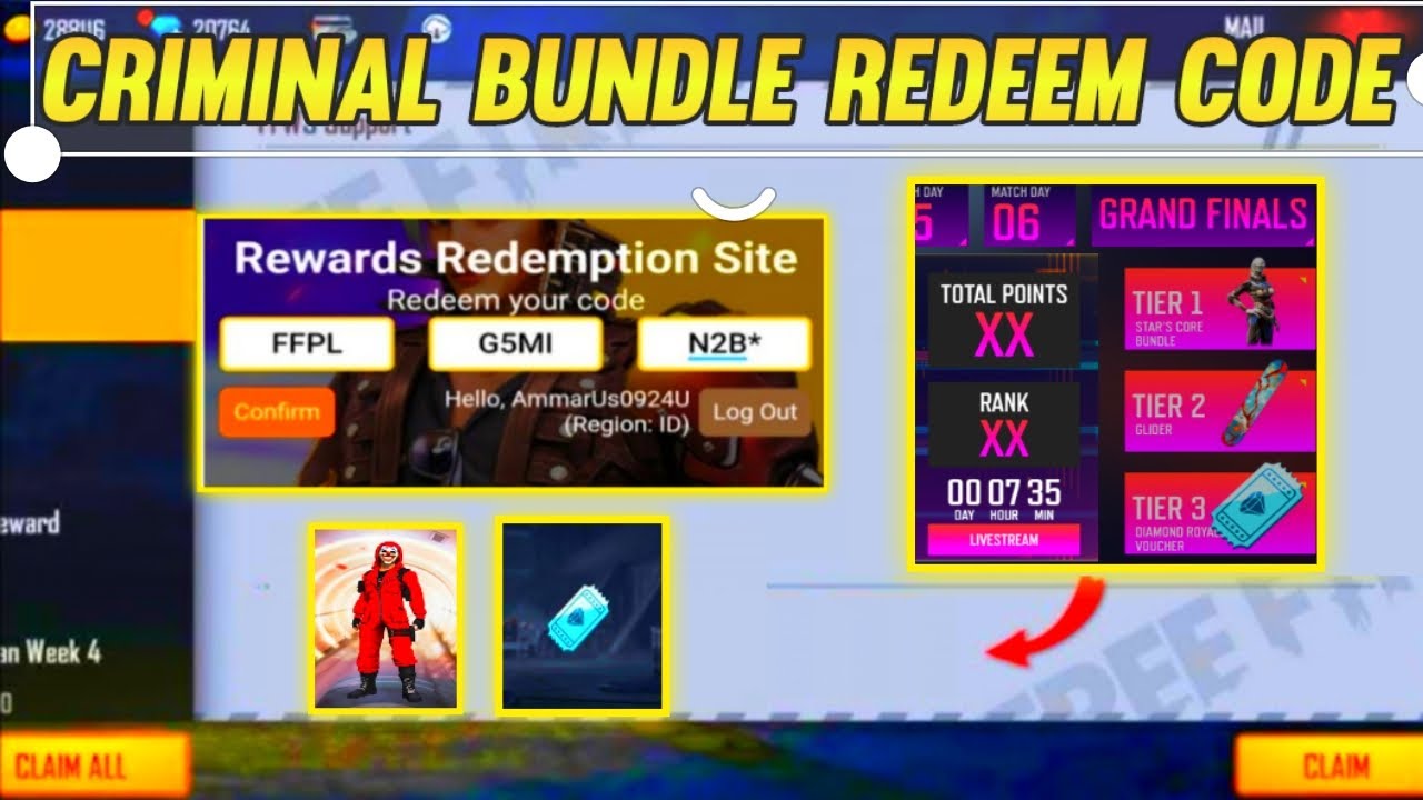 Criminal Bundle  Redeem Code | Free Fire Today Redeem Code 6 july | FF Redeem Code Today | FF Reward