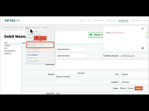 How To Create a Debit Memo and Apply it to a Vendor Payment