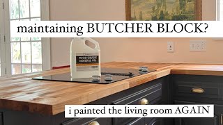 BUTCHER BLOCK COUNTER TOPS, DIY table + NEW PAINT COLOR for our living room