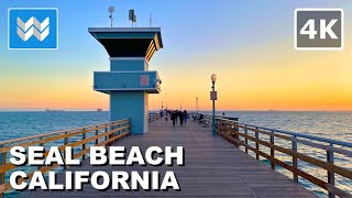 [4K] Seal Beach, California USA Main Street to Pier Sunset Walking Tour &amp; Travel Guide 🎧 Ocean Waves