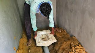 Techniques of Indian Toilet Seat Installation Perfect on Cement Mixing|Used for Red Bricks