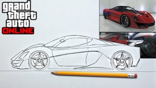✏️GTAV ONLINE COMO DIBUJAR UN SUPER DEPORTIVO TURISMO R SUPER  A LAPIZ✏️