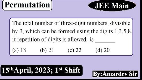 The total number of three-digit numbers, divisible by 3, which can be formed using the digits...