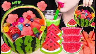ASMR WATERMELON BUCKET PUNCH, WATERMELON SMOOTHIE 수박 화채 바구니, 수박 스무디 먹방 EATING SOUNDS