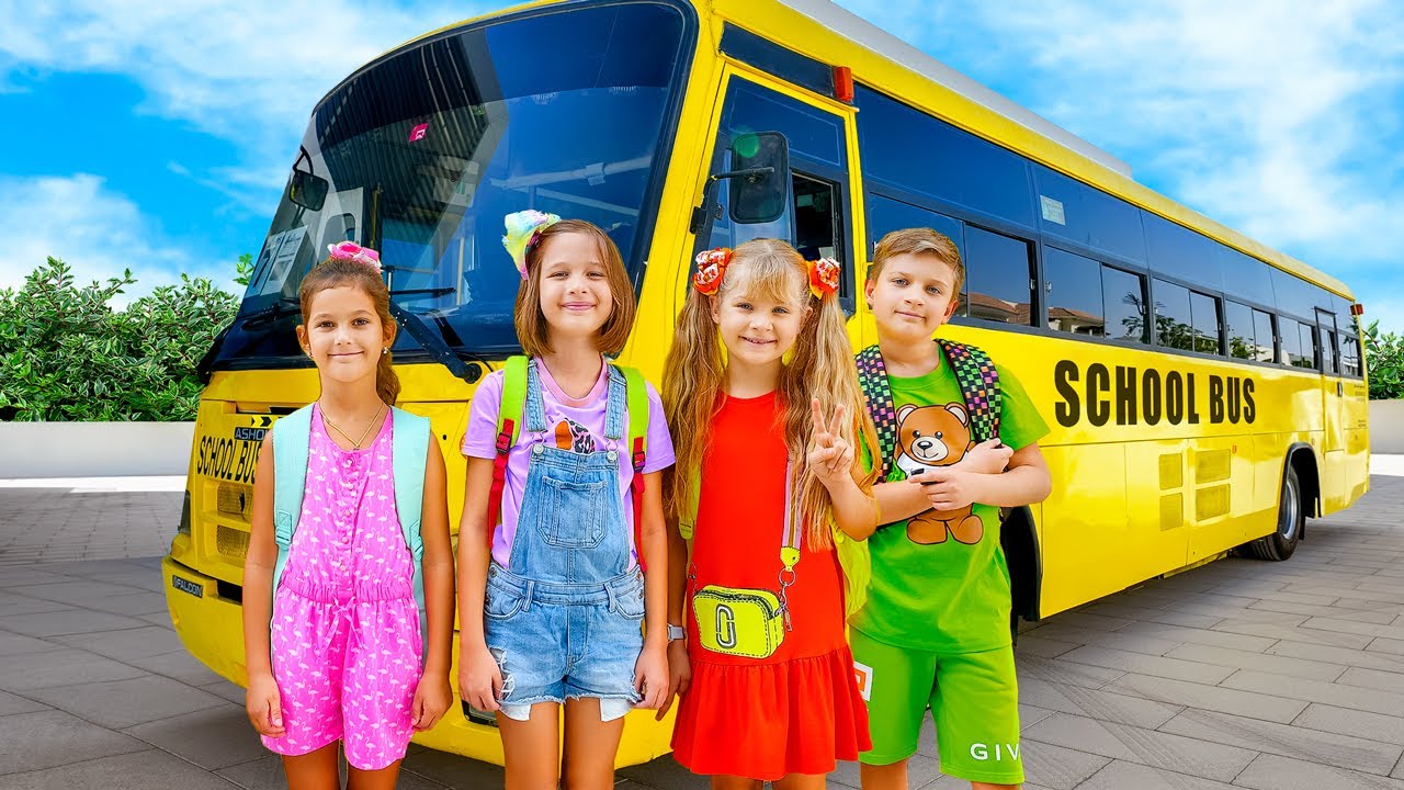 Diana and Roma teach School bus rules with friends