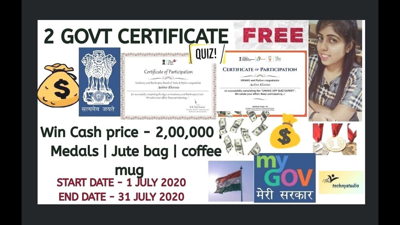 2 Lakh Cash Prize + 2 Certificate Free | Government National Online Quiz Certificate | Umang ...