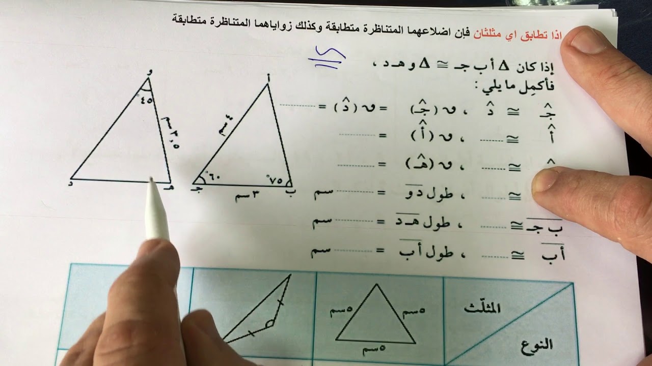 الصف السابع الفصل الثاني : بند ( ٨-١ ) المثلث