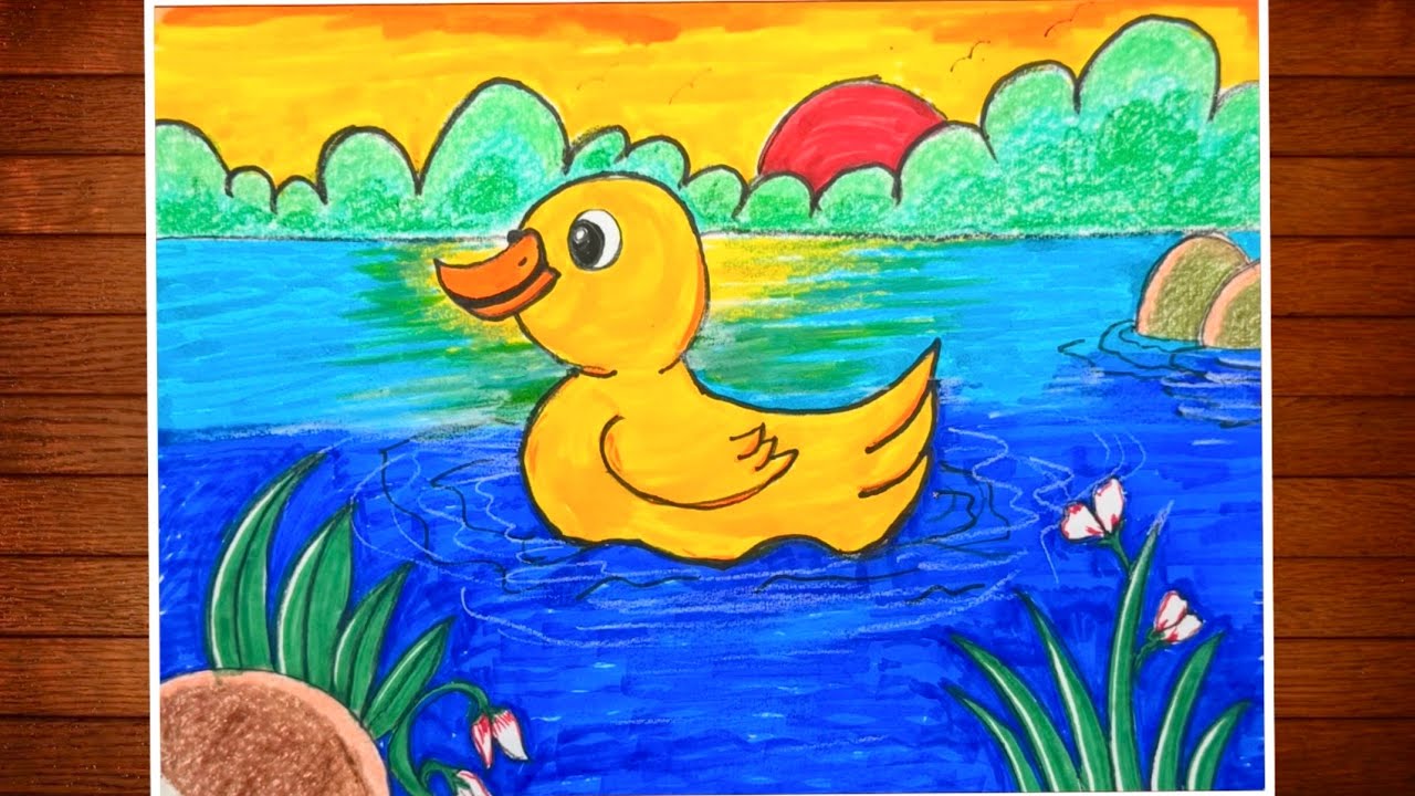 Duckling 🐥 in the Pond | Drawing And Colouring 