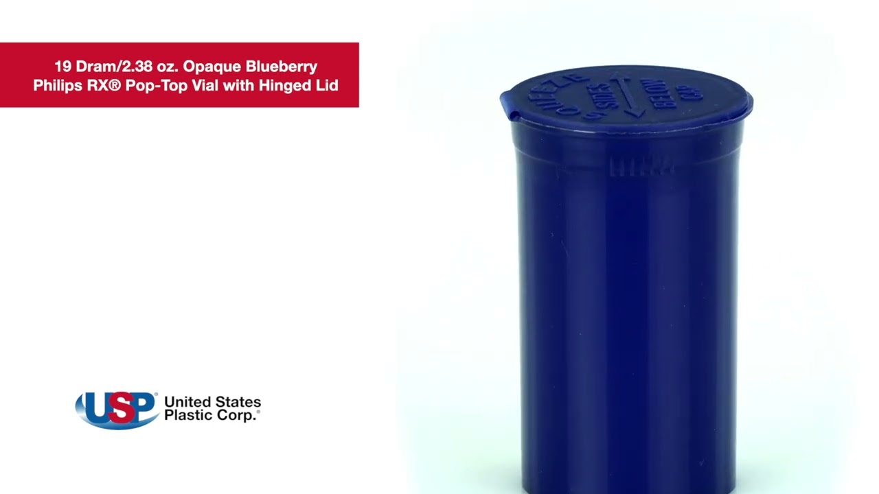 19 Dram Opaque Blueberry Philips RX® Pop-Top Vial with Hinged Lid | U.S. Plastic Corporation®