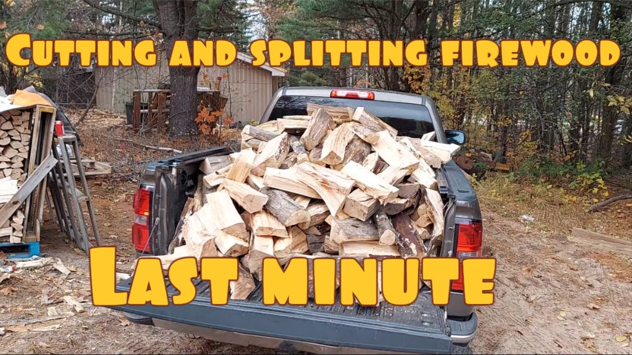Cutting and splitting firewood last minute. Fireplace wood. - YouTube