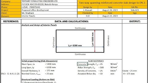 Design of Reinforced concrete slab using Excel ( All calculations printed to pdf )