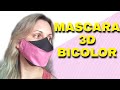 MÁSCARA DE PROTEÇÃO 3D BICOLOR/DUAS CORES/ MOLDE GRÁTIS PARA BAIXAR/MÁSCARA COM RETALHOS.