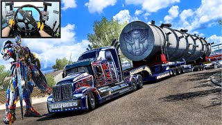 Transporting  99 Tons Huge Load - OPTIMUS  PRIME Truck - American Truck Simulator - Moza R21 & TSW