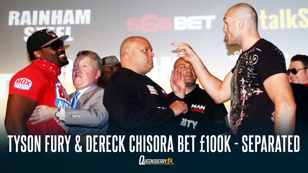 THROWBACK - TYSON FURY and DERECK CHISORA HELD APART BY SECURITY AFTER AGREEING £100K FIGHT BET - 2014