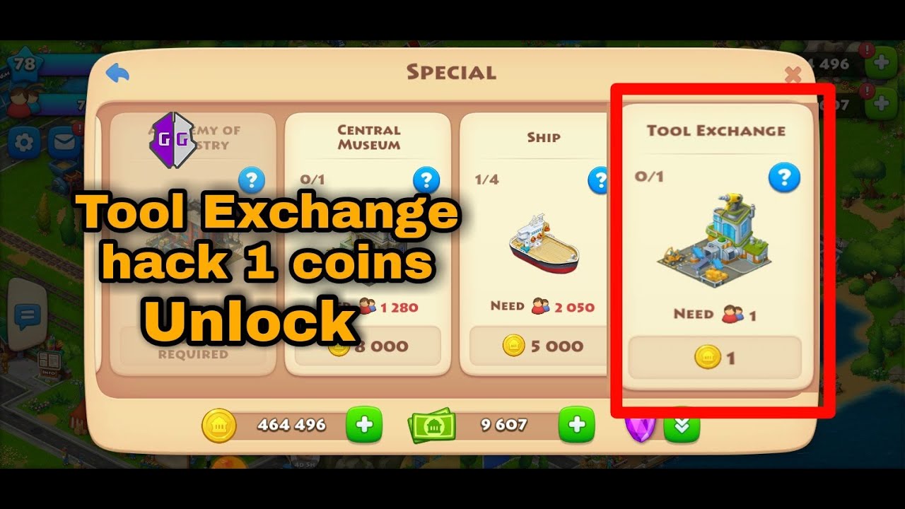 Township Tool Exchange Unlock 1 Coins with GG how to unlock tool