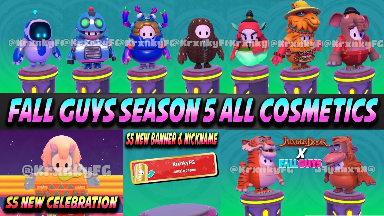 Fall Guys All New Season 5 Cosmetics Leaked  | Jungle Book Collab | New Celebration & more