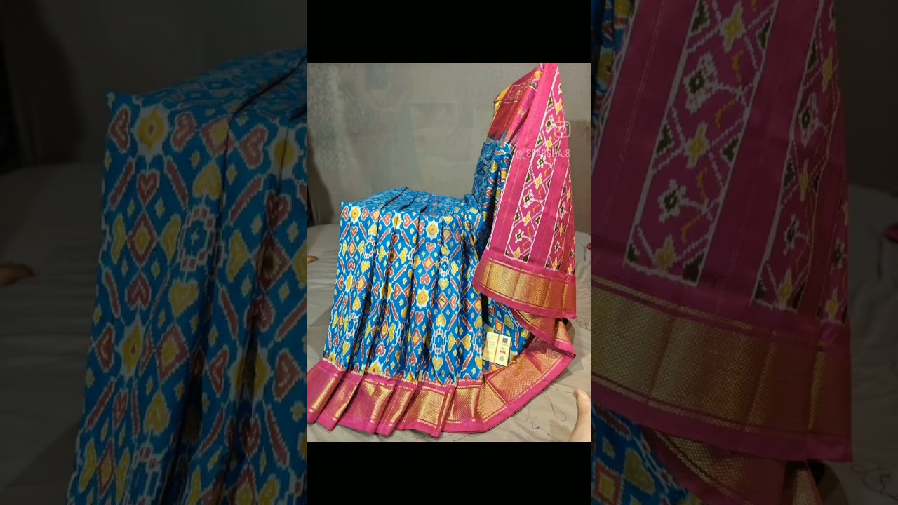 Ikkat silk sarees with silk mark certification in double weaving pattern with kaddi pet border@10k