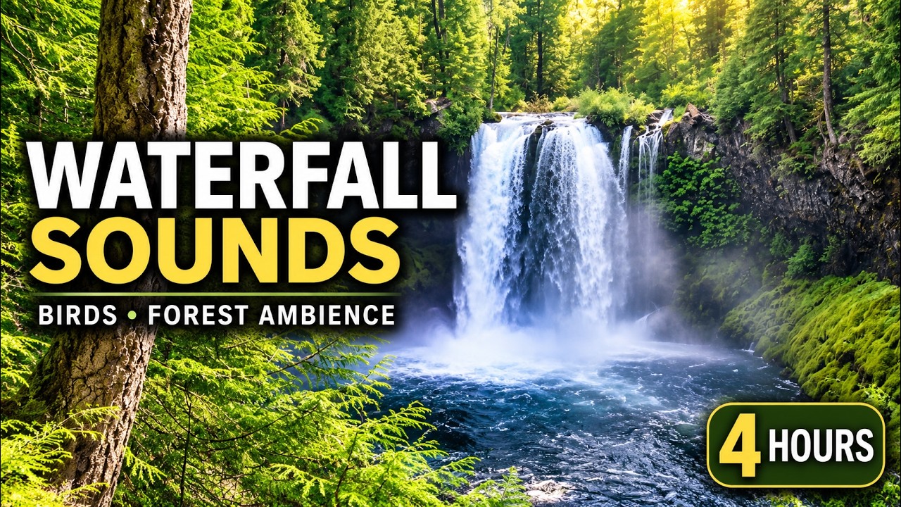 Waterfall Sounds 🌿 Forest Birds & Relaxing Nature Ambience | 4 Hours