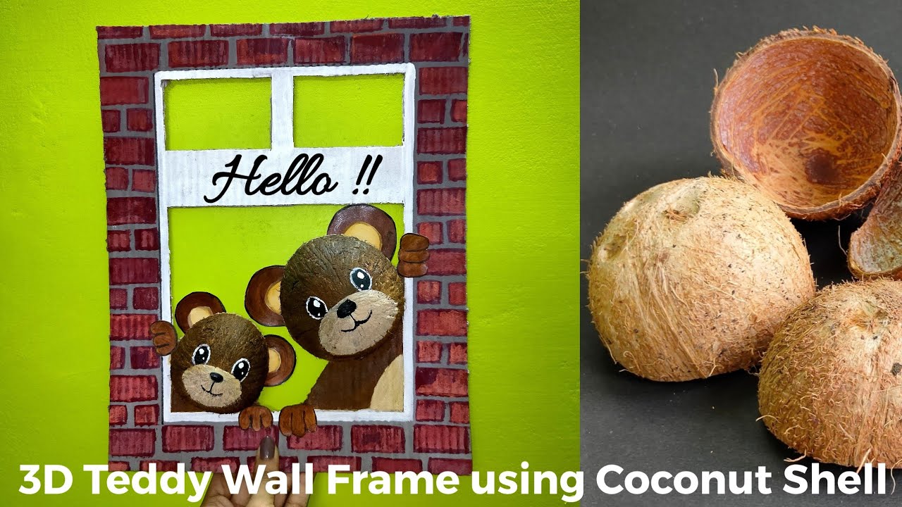 Coconut Shell Wall hanging/ DIY Teddy Bear Wall Frame/ Coconut Shell Craft Ideas (Easy)/ Wall decor