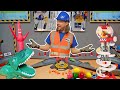 Handyman hal plays with toys in workshop  toys for kids  fun race track toys