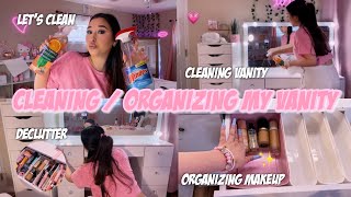 CLEANING\/ORGANIZING MY VANITY 2023 ♡ | organizing my makeup collection