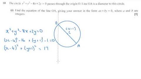AS Pure Maths - Circles OCR C1 June 2017 q10i