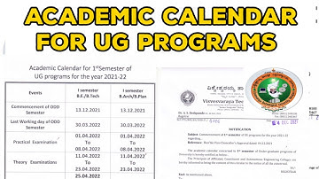 VTU | Academic Calendar for of UG programs | (B.E,B.Tech,B.Arch,B.Plan)for the year 2021-22