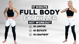 17 Min Full Body Fat Burn HIIT (NO JUMPING) Ab, Core, Arm, Back, Leg, Thigh & Cardio ALL STANDING