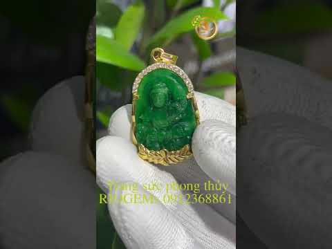 Mặt dây chuyền Phổ Hiền Bồ Tát đá CẨM THẠCH Huyết bọc VÀNG 10K