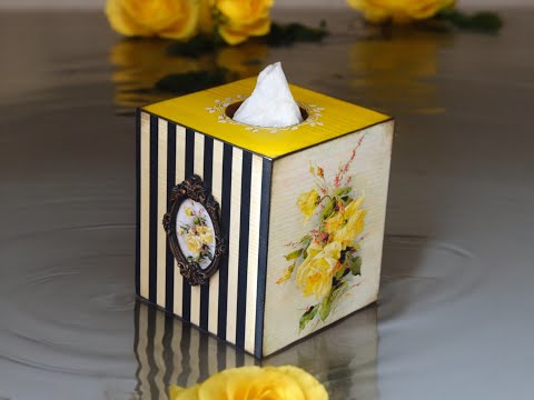 Дерев'яна серветниця ручної роботи у вінтажному стилі з Жовтими трояндами 14 см, видео 1