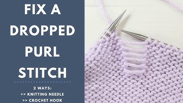 How to Fix a Dropped Purl Stitch with a Knitting Needle OR Crochet Hook