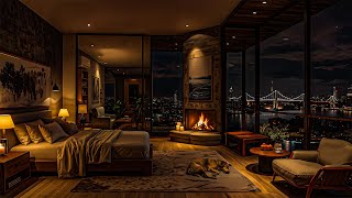 Warm Jazz For A Relaxing, Focus Day - Soft Jazz Background Music & Fireplace Sound In A Cozy Bedroom