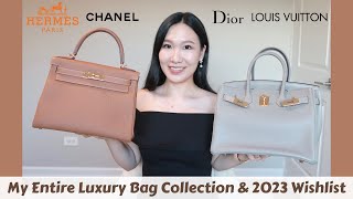 MY ENTIRE LUXURY BAG COLLECTION 2022 &amp; MOD SHOTS: HERMES, CHANEL, DIOR, LV 👜 MY 2023 BAG WISHLIST