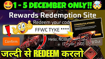 FREE FIRE REDEEM CODE TODAY 1 DECEMBER |FF REWARDS REDEEM CODE | FF REDEEM CODE TODAY 1 DECEMBER